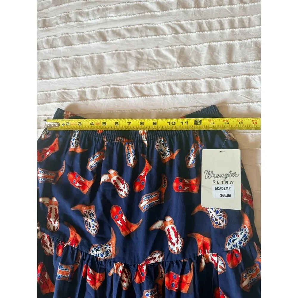 Wrangler Retro Womens Cowboy Boot Print 2 Piece Crop Top(M) Maxi Skirt(S)